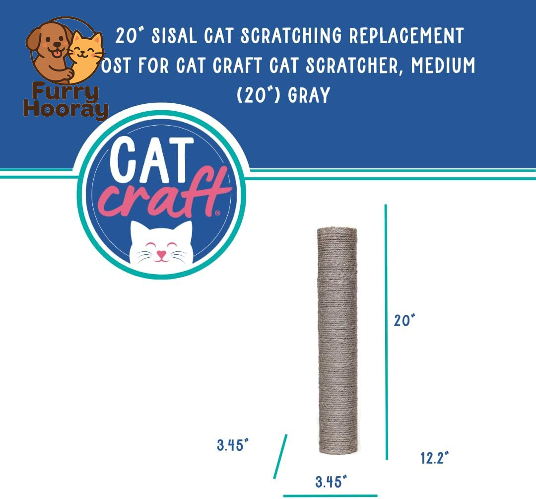Replacement Sisal Cat Scratching Post 20" | Replacement Part & Extension Post, Grey