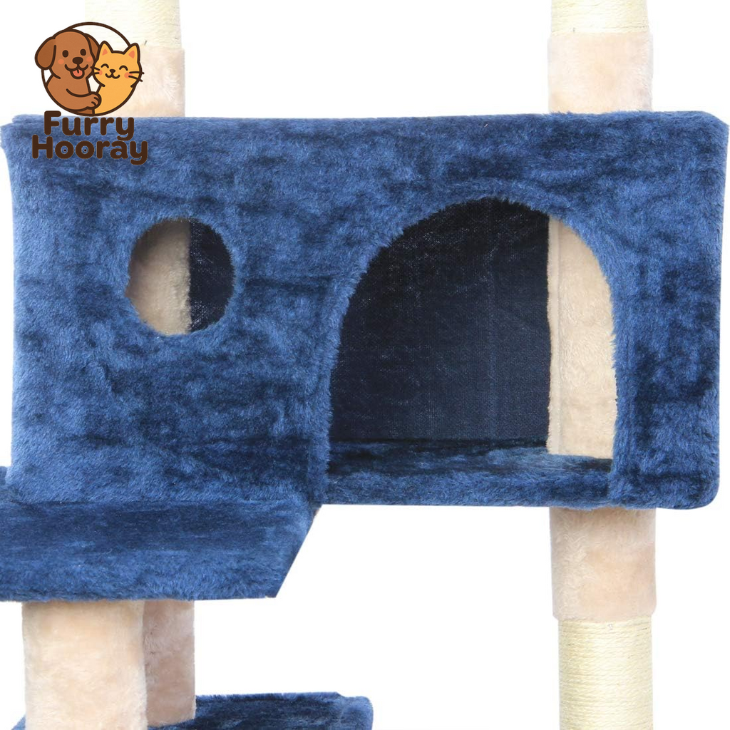 Cat Tree Flannelette Cat Climber Pet Condo Furniture Multi-Level Activity Tree with Sisal Scratching Posts Suitable for Cats and Kittens 51 Inches High Blue