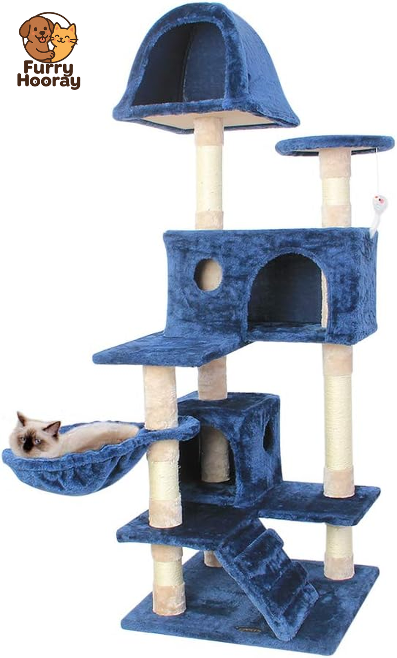 Cat Tree Flannelette Cat Climber Pet Condo Furniture Multi-Level Activity Tree with Sisal Scratching Posts Suitable for Cats and Kittens 51 Inches High Blue
