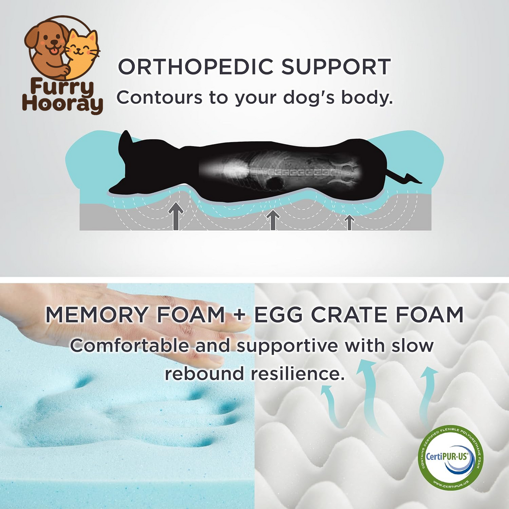 Memory Foam Dog Bed for Medium Dogs - Orthopedic Egg&Memory Foam Dog Sofa Bed with Soft Sherpa Surface, Bolster Pet Couch with Removable Washable Cover,Waterproof Layer and Nonskid Bottom,Grey