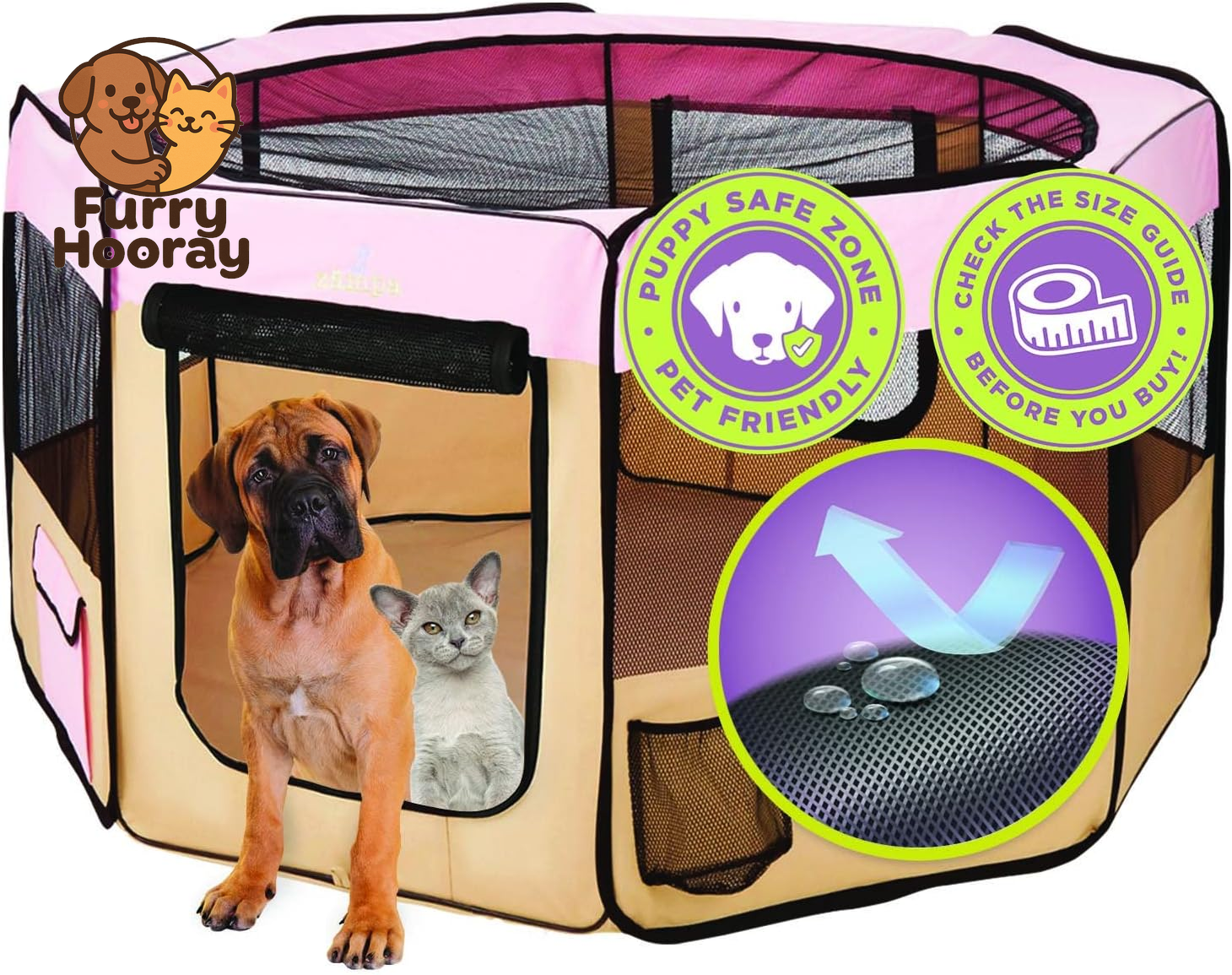 Dog Playpen Medium 45"X45"X24" Pop up Portable Playpen for Dogs and Cat, Foldable | Indoor/Outdoor Pen & Travel Pet Carrier + Carrying Case.