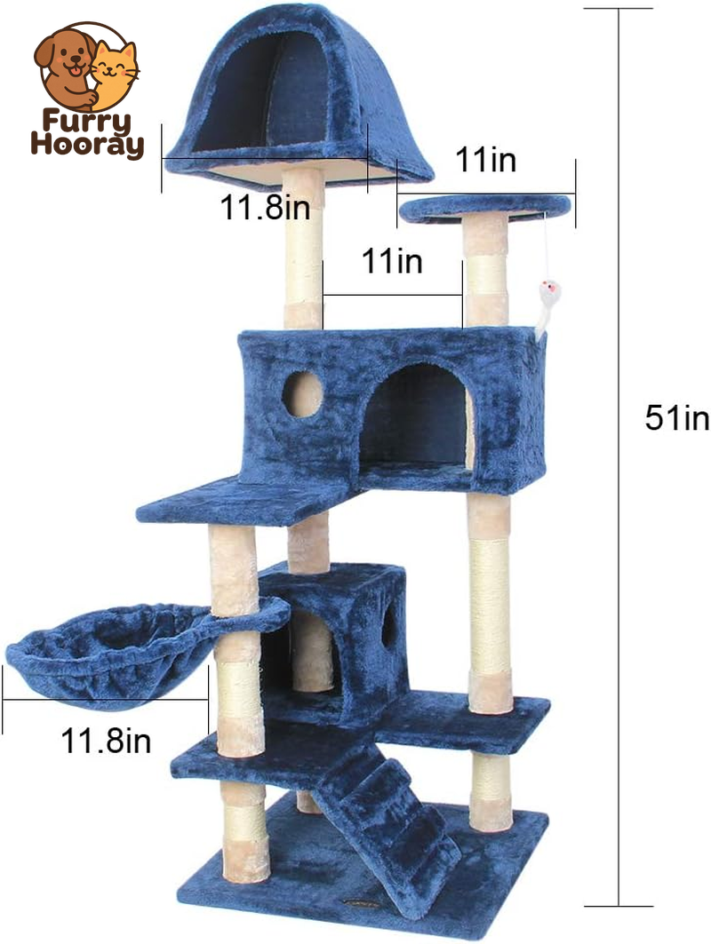 Cat Tree Flannelette Cat Climber Pet Condo Furniture Multi-Level Activity Tree with Sisal Scratching Posts Suitable for Cats and Kittens 51 Inches High Blue